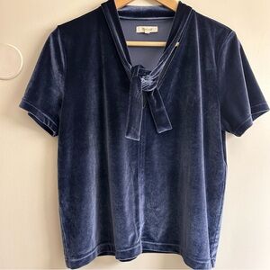 Madewell Navy Velvet Tie-Neck Top